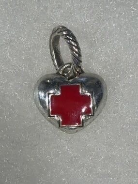 👩🏼‍⚕️ BRIGHTON Reversible Silver Heart Charm with Red Cross & ‘care’ inlay